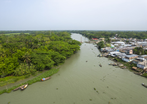 Aerial view of the weekly floating market, Barisal Division, Harta, Bangladesh