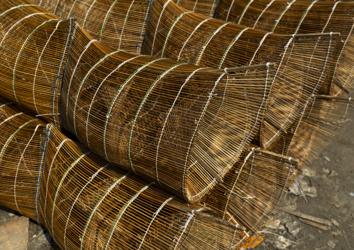 Traditional handmade woven bamboo fish traps, Barisal Division, Harta, Bangladesh