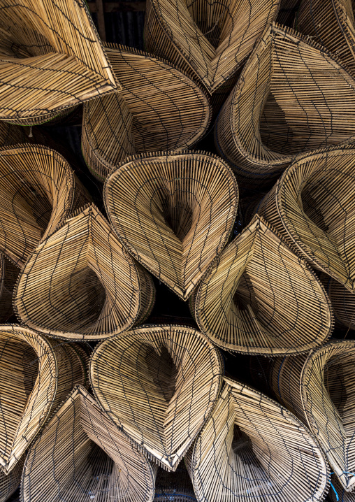 Traditional handmade woven bamboo fish traps, Barisal Division, Harta, Bangladesh