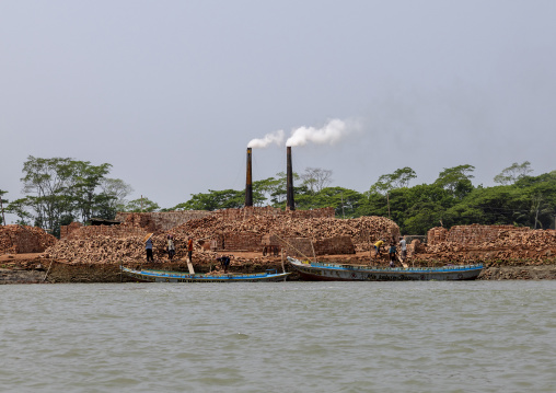 Brick factory on the riverbank in the Sundarbans, Barisal Division, Wazirpur, Bangladesh