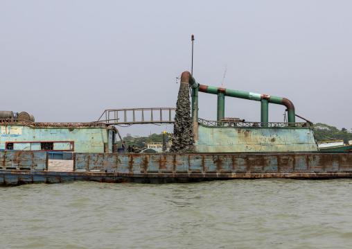 Dredger collecting sand in the river in Sundarbans, Barisal Division, Wazirpur, Bangladesh