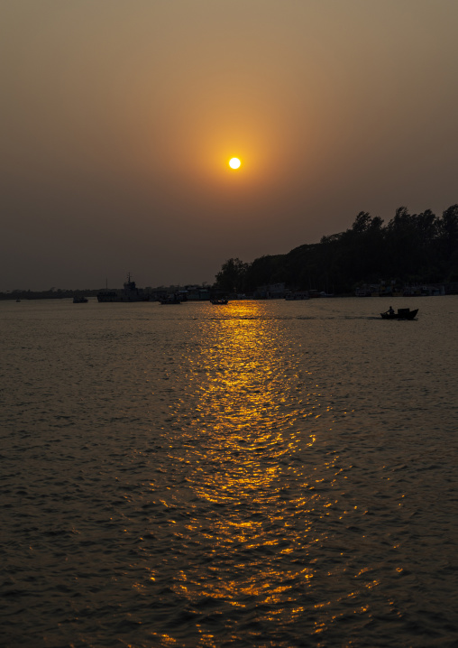 Fishing boats in the sunset in Sundarbans, Khulna Division, Dacope, Bangladesh