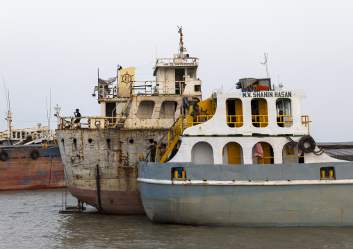 Anchored old trawlers in Sundarbans, Khulna Division, Dacope, Bangladesh