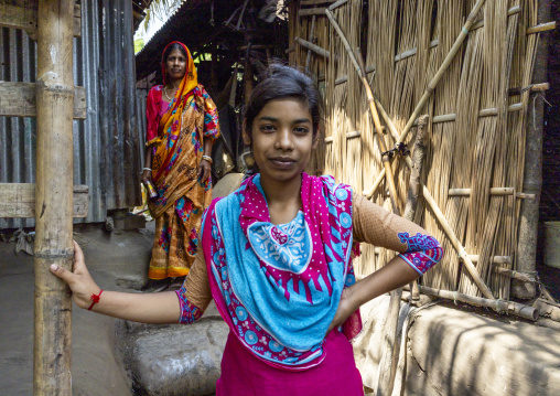 Portrait of a bangladeshi teenage with her mother, Khulna Division, Narail Sadar, Bangladesh