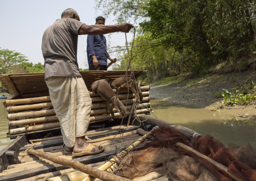 Bangladeshi fishermen use otters to fish in the Sundarbans, Khulna Division, Narail Sadar, Bangladesh