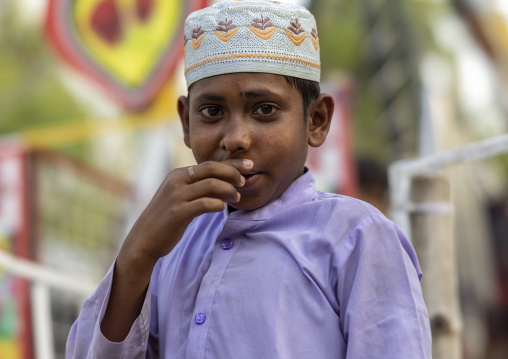 Portrait of a bangladeshi muslim boy in traditioanbl clothing, Khulna Division, Jessore, Bangladesh