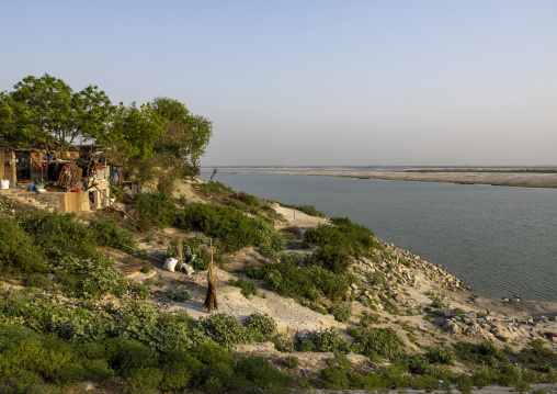 Fishermen houses on the river bank, Rajshahi Division, Rajshahi, Bangladesh