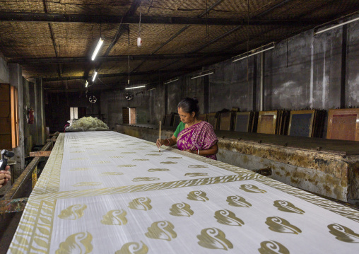 Bangladeshi woman working in a blockprinting factory, Rajshahi Division, Rajshahi, Bangladesh