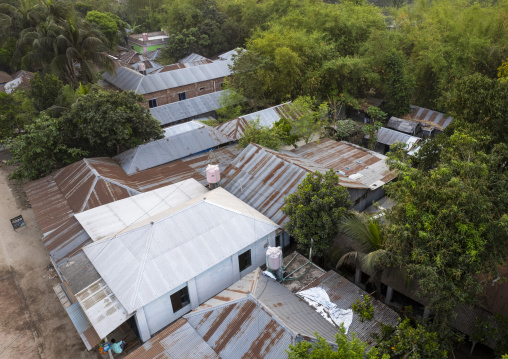 Aerial view of houses with tin made roofs, Rajshahi Division, Sariakandi, Bangladesh