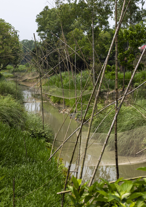 Fishing nets on a river, Dhaka Division, Delduar, Bangladesh