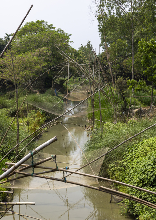 Fishing nets on a river, Dhaka Division, Delduar, Bangladesh