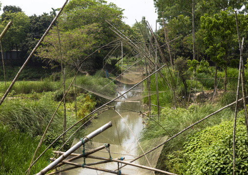 Fishing nets on a river, Dhaka Division, Delduar, Bangladesh