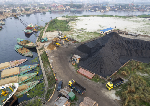 Aerial view of coal loaded in Amin bazar, Dhaka Division, Nagarpur Zamindar Bari, Bangladesh