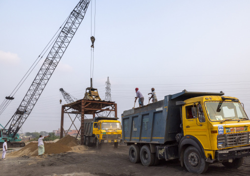 Sand loaded on trucks in Amin bazar, Dhaka Division, Sabhar, Bangladesh