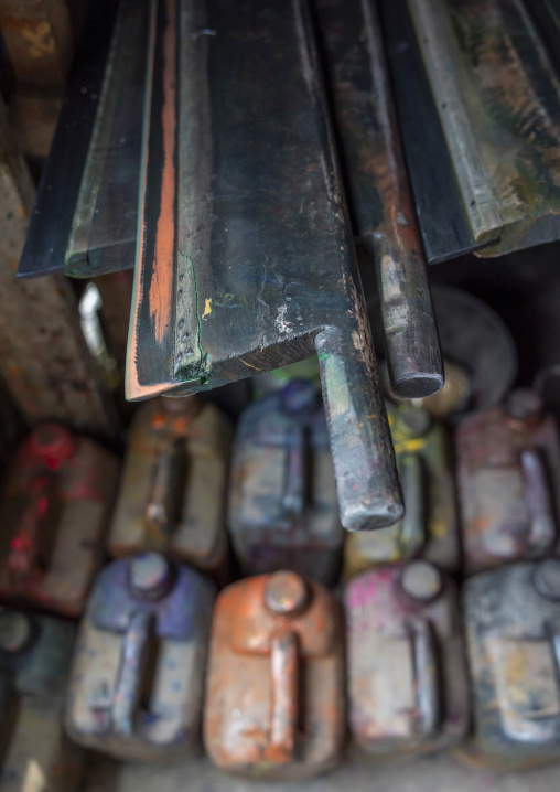 Screen printing tools in a workshop, Dhaka Division, Rupganj, Bangladesh