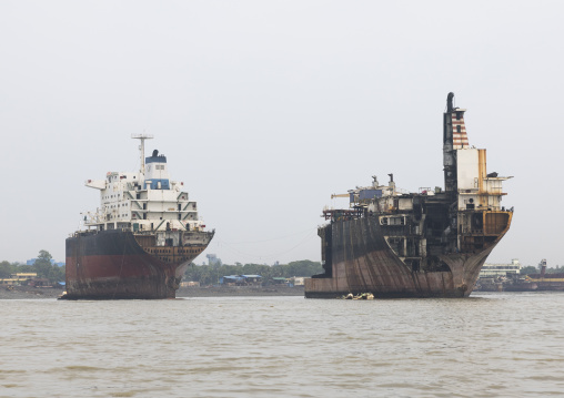 Ships being broken up in the ship breaking yard, Chittagong Division, Sitakunda, Bangladesh