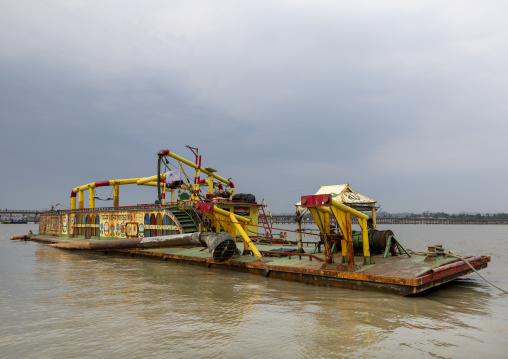 Sand dredger with Mecca decorations on a river, Chittagong Division, Sitakunda, Bangladesh