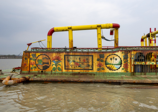 Sand dredger with Mecca decorations on a river, Chittagong Division, Sitakunda, Bangladesh