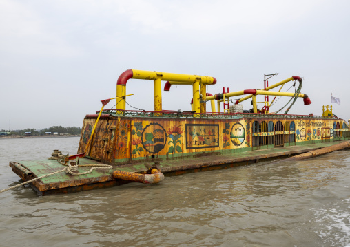 Sand dredger with Mecca decorations on a river, Chittagong Division, Sitakunda, Bangladesh