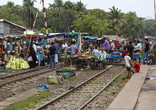 Jhautala market set on railway tracks, Chittagong Division, Chittagong, Bangladesh