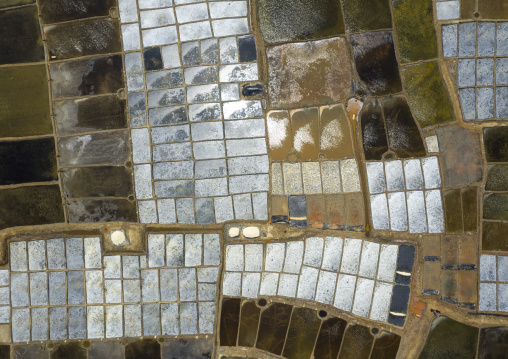 Aerial view of a salt field, Chittagong Division, Maheshkhali, Bangladesh