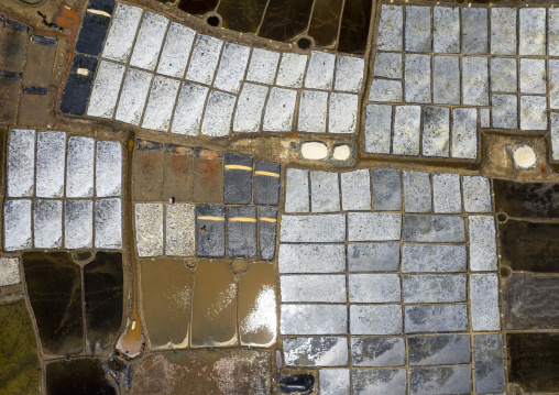 Aerial view of a salt field, Chittagong Division, Maheshkhali, Bangladesh