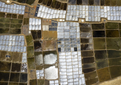 Aerial view of a salt field, Chittagong Division, Maheshkhali, Bangladesh