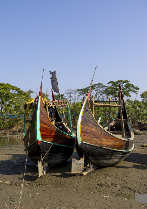 Traditional Bangladeshi moon fishing boats, Chittagong Division, Ukhia, Bangladesh