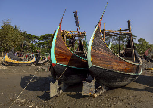 Traditional Bangladeshi moon fishing boats, Chittagong Division, Ukhia, Bangladesh