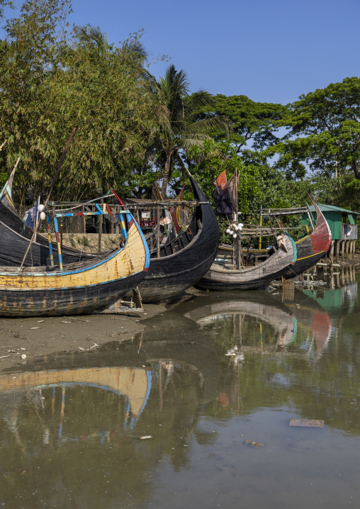 Traditional Bangladeshi moon fishing boats, Chittagong Division, Ukhia, Bangladesh