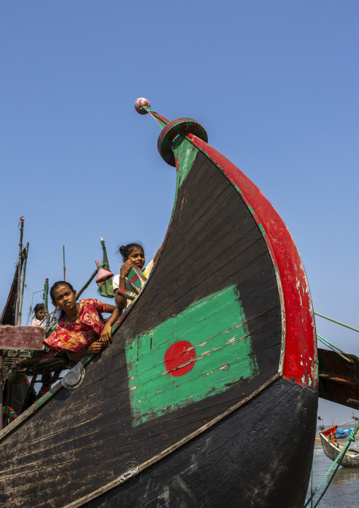 Traditional Bangladeshi moon fishing boat, Chittagong Division, Cox's Bazar Sadar, Bangladesh