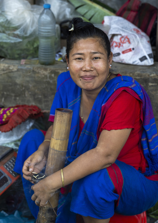 Portrait of a Chakma tribe woman with a pipe, Chittagong Division, Rangamati Sadar, Bangladesh