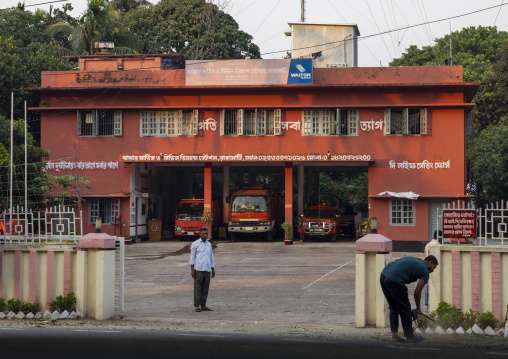 Fire trucks parked in a fire station, Chittagong Division, Rangamati Sadar, Bangladesh