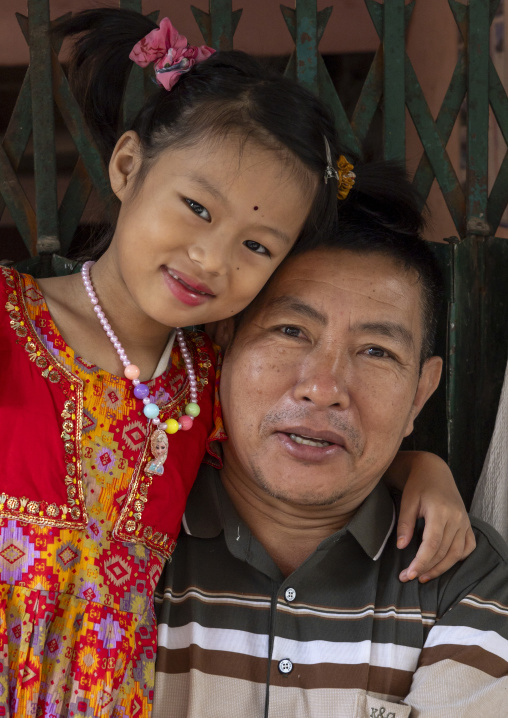 Portrait of bangladeshi Chakma father and daughter, Chittagong Division, Rangamati Sadar, Bangladesh