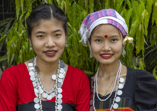 Chakma women in traditional clothing celebrating Biju festival, Chittagong Division, Kawkhali, Bangladesh