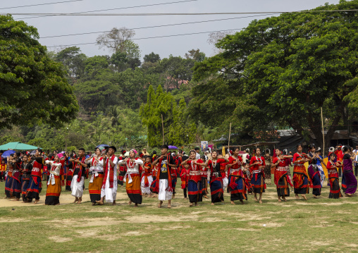 Chakma people in tradtional clothing celebrating Biju festival, Chittagong Division, Kawkhali, Bangladesh