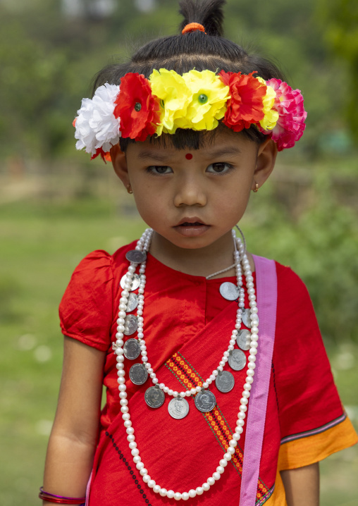 Chakma girl in tradtional clothing celebrating Biju festival, Chittagong Division, Kawkhali, Bangladesh