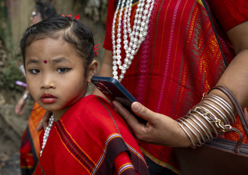 Chakma girl in tradtional clothing celebrating Biju festival, Chittagong Division, Kawkhali, Bangladesh