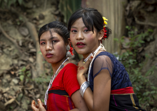 Chakma women in traditional clothing celebrating Biju festival, Chittagong Division, Kawkhali, Bangladesh