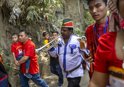 Marching band in Chakma people Biju festival, Chittagong Division, Kawkhali, Bangladesh