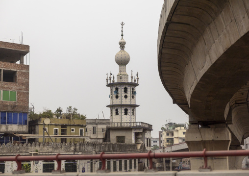 Mosque minaret in the middle of the town, Dhaka Division, Keraniganj, Bangladesh