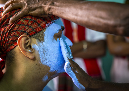 Make up of a hindu devotee who becomes Lord Shiva at Lal Kach festival, Dhaka Division, Tongibari, Bangladesh