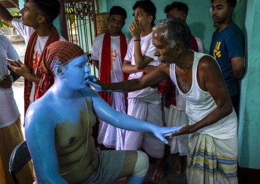 Make up of a hindu devotee who becomes Lord Shiva at Lal Kach festival, Dhaka Division, Tongibari, Bangladesh