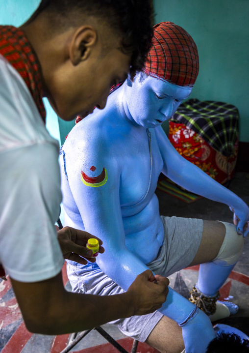 Make up of a hindu devotee who becomes Lord Shiva at Lal Kach festival, Dhaka Division, Tongibari, Bangladesh