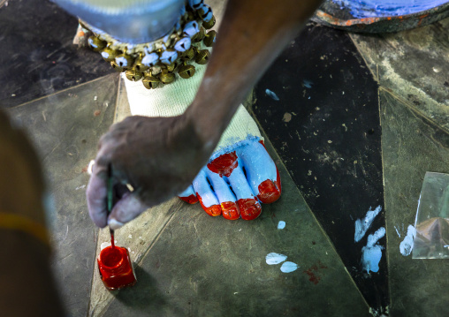 Make up of a hindu devotee who becomes Lord Shiva at Lal Kach festival, Dhaka Division, Tongibari, Bangladesh