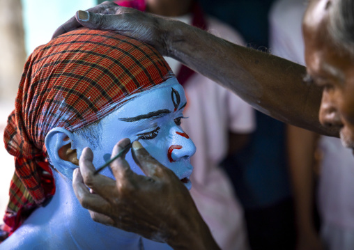 Make up of a hindu devotee who becomes Lord Shiva at Lal Kach festival, Dhaka Division, Tongibari, Bangladesh