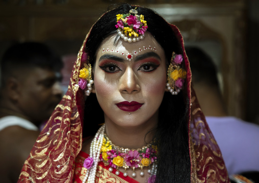 Parvati wife of Lord Shiva played by a man during Lal Kash festival, Dhaka Division, Munshiganj Sadar, Bangladesh