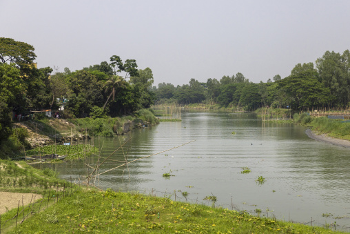 Fishing nets on a  river, Dhaka Division, Tongibari, Bangladesh