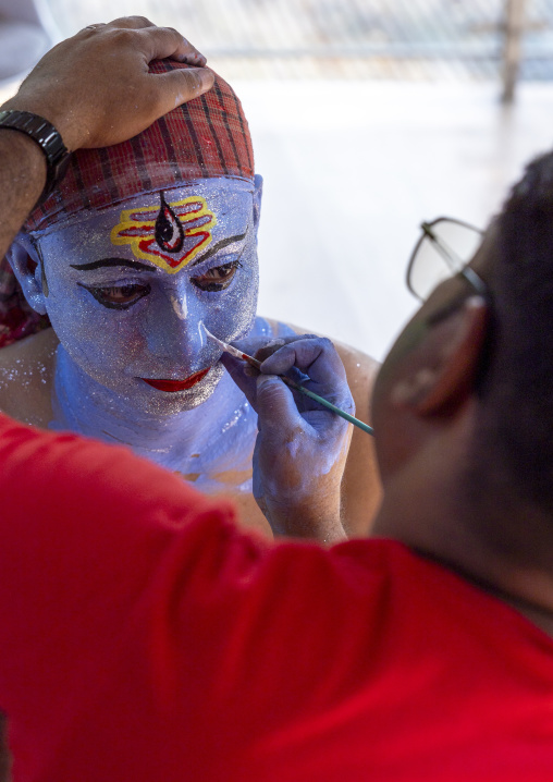 Make up of a hindu devotee who becomes Lord Shiva at Lal Kach festival, Dhaka Division, Munshiganj Sadar, Bangladesh