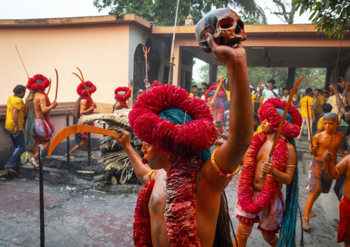 Hindu devotees covered with orange color in Lal Kach festival, Dhaka Division, Munshiganj Sadar, Bangladesh